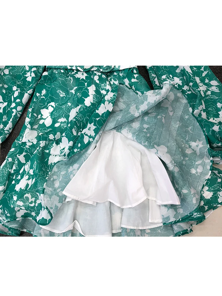 

Free shipping sexy V-neck straps waist waist retro printed dress ladies fall new style loose and large tutu skirt with lining