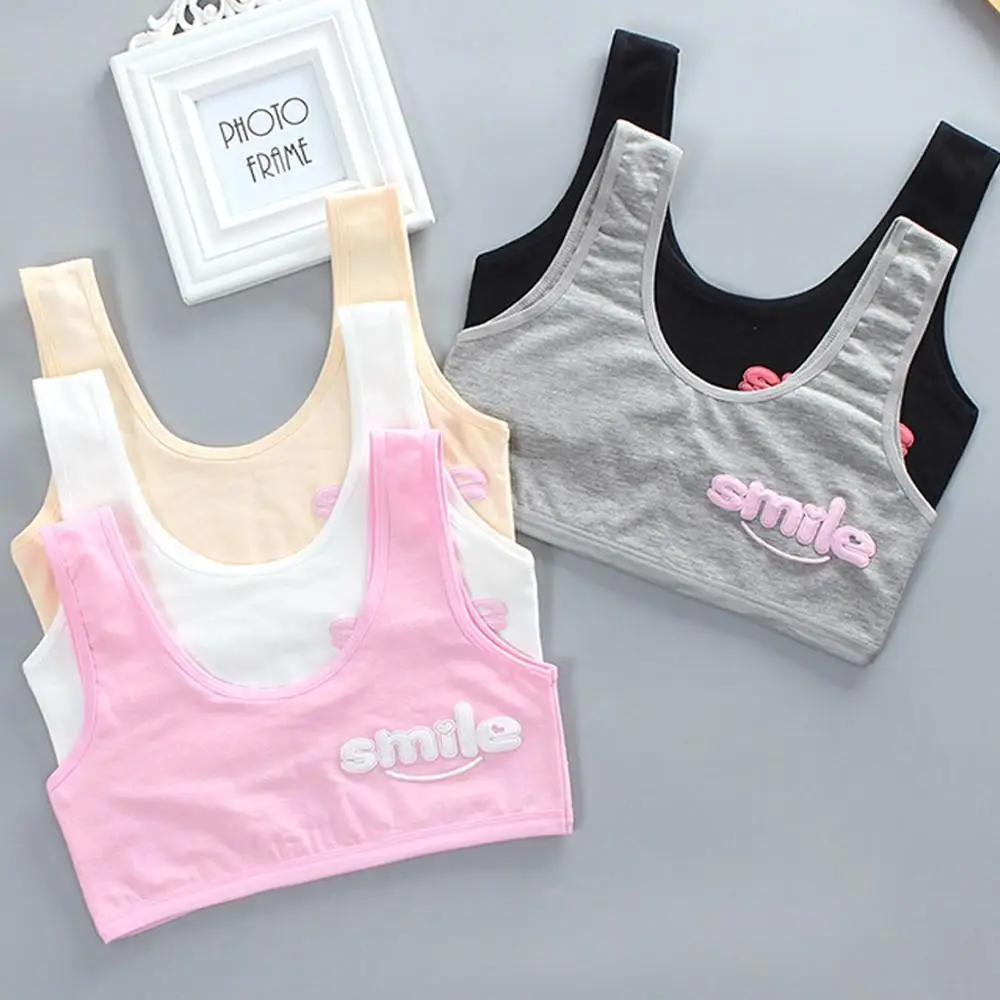 

Kids Girls Simile Printed Sport Bra Camisoles Training Adolescente Lingerie for Teens Summer Strappy Ves
