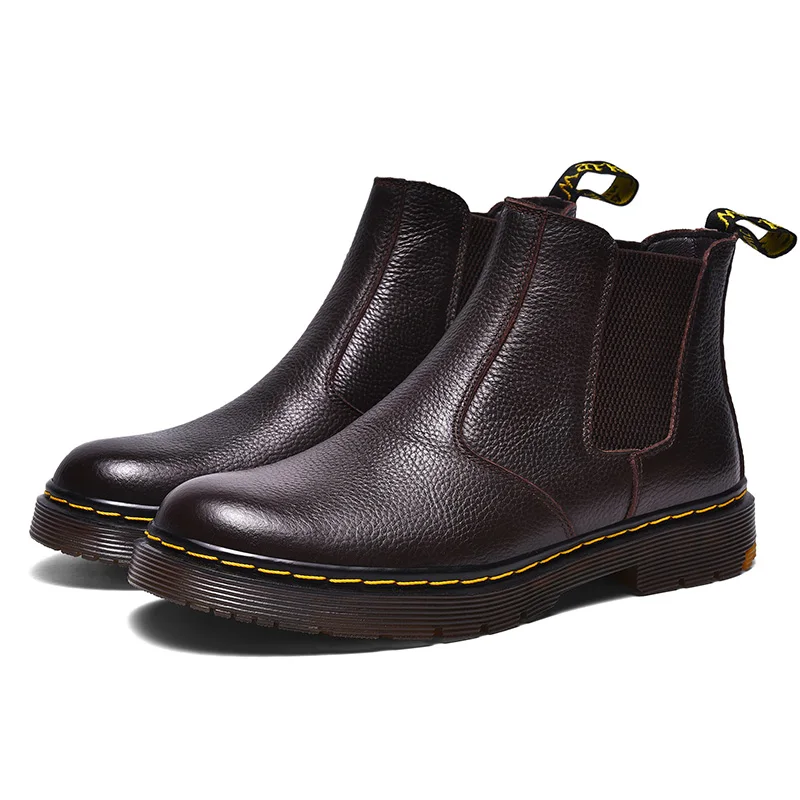 Мужские ботинки челси из натуральной кожи с высоким верхом модная зимняя теплая