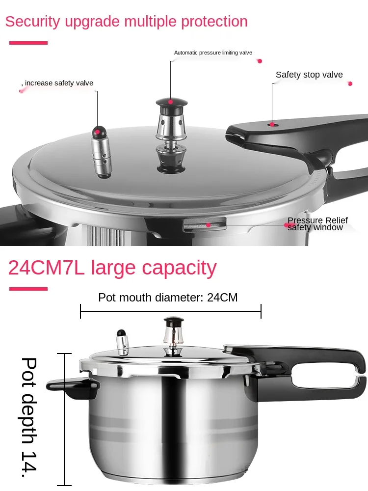 

304 Stainless Steel Pressure Cooker Household Pressure Cooker Explosion-Proof Safety Induction Cooker Applicable to Gas Stove