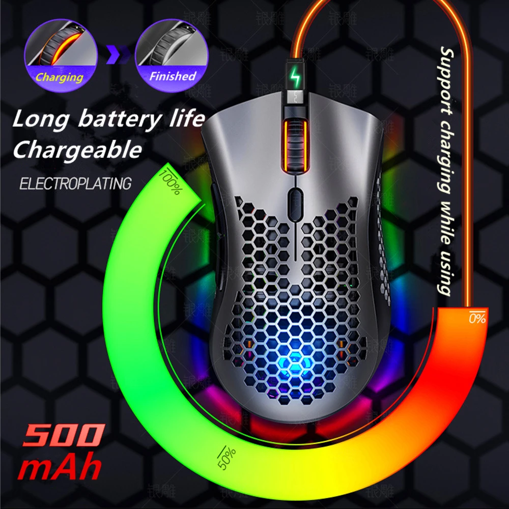 Беспроводная мышь 2 4G с полым покрытием игровая RGB подсветка перезаряжаемая