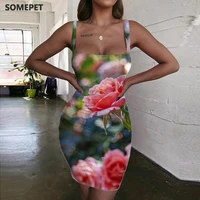 somepet flowers dresses women plant bodycon dress psychedelic ladies dresses landscape vestido sexy womens clothing party new