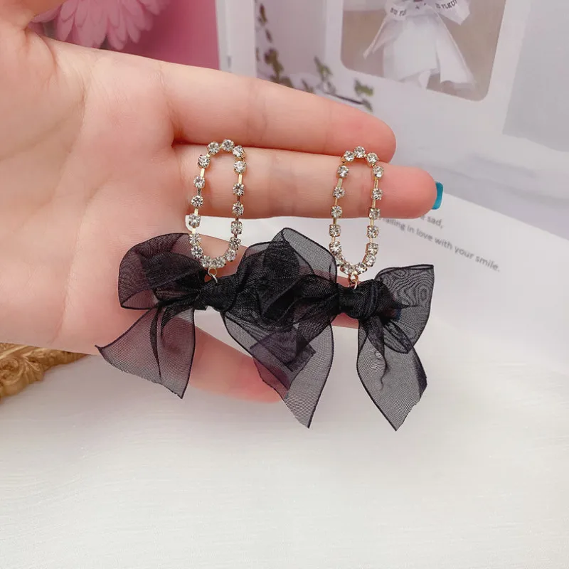 

Women New 925 Silver Needle with Diamond Bowknot Long Earrings Birthday Present Party Jewelry