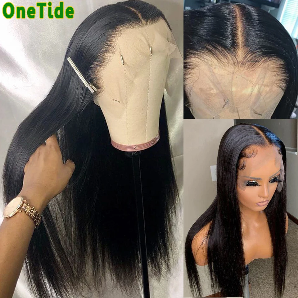 ONETIDE Long 30 Inch Bone Straight T Part Lace Front Human Hair Wigs For Women Pre Plucked Lace Frontal Wig 4x4 Lace Closure Wig