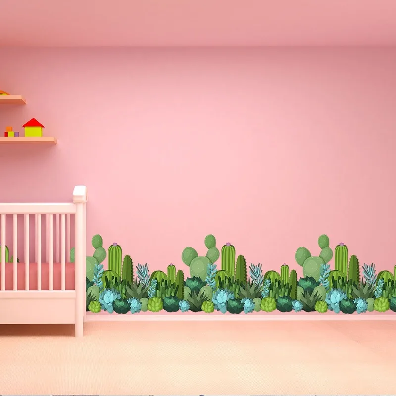 

Creative Cactus Wall Sticker Room Art Sofa Mural Nursery Background Vinyl Poster Corridor Skirting Line Decorative Windows Decal