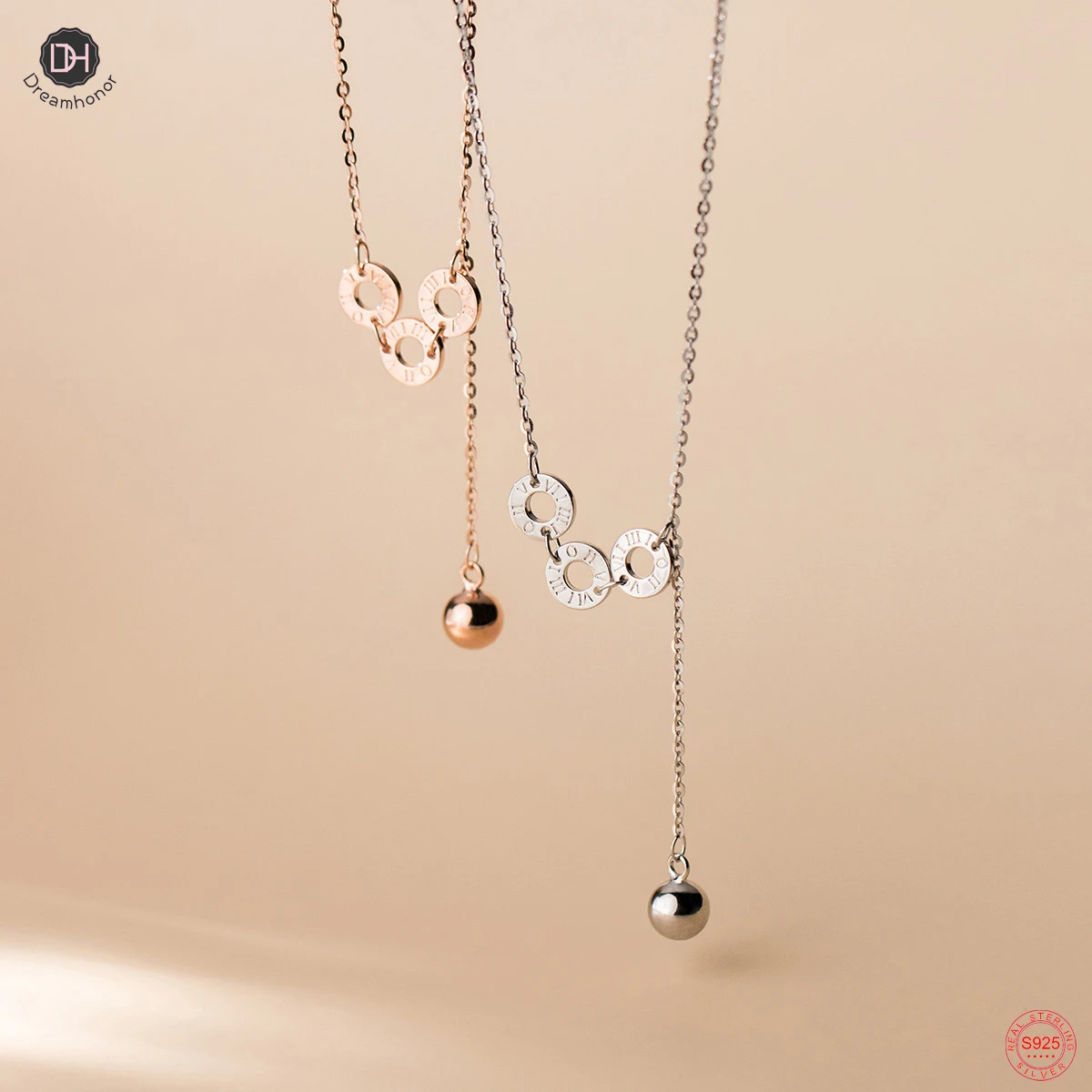 

Dreamhonor 100% 925 Sterling Silver Three Roman Numeral Beads Pendant Necklaces Wholesale Popular Women Necklaces Jewelry SMT624