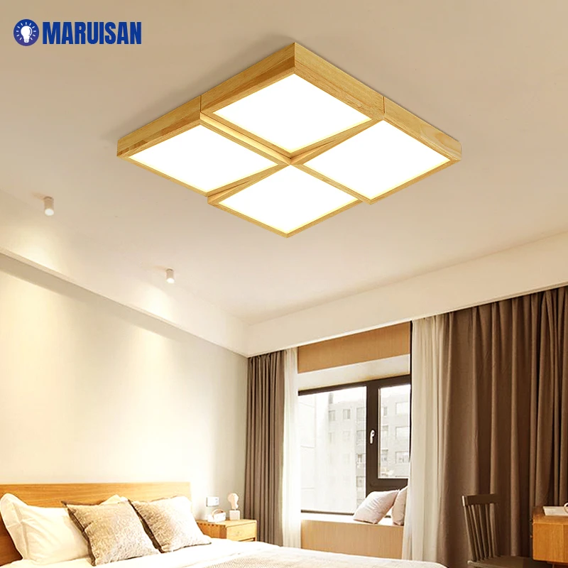 $37.74 Modern Real Wood LED Ceiling Lights For Living Bedroom Hall Lobby Room 4/6/9 Heads Wooden Lamps Techo Indoor Lighting Fixture