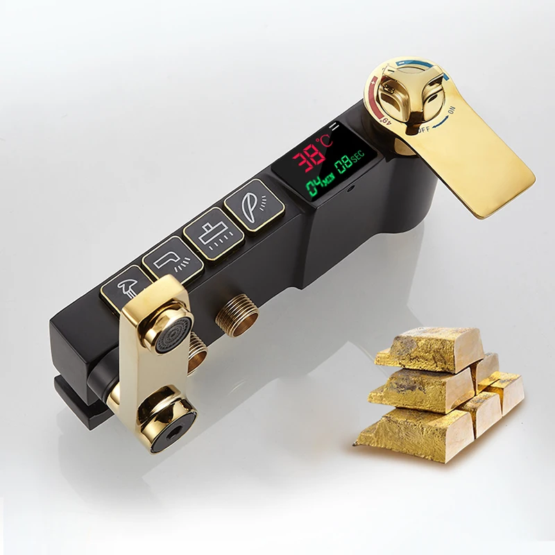 Термостатический набор для душа HUNNISE смеситель ванны черного и золотого цвета