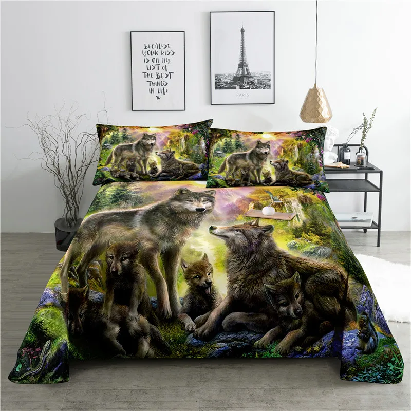 

Wolves 0.9/1.2/1.5/1.8/2.0m Digital Printing Polyester Bed Flat Sheet With Pillowcase Print Bedding Set