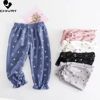 new 2021 spring summer kids boys girls thin anti mosquito pants cartoon print cotton linen bloomers pants trousers baby trousers