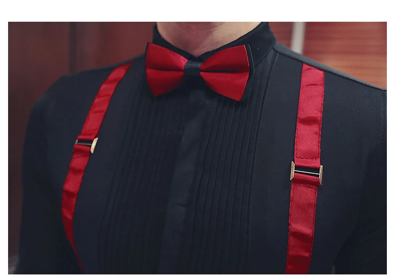 Рубашка мужская Плиссированная приталенная с бабочкой Черная/белая для