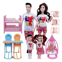 new arrive fashion 5 person families lover couple baby dolls girls boys miniature dollhouseu accessories for barbie game present