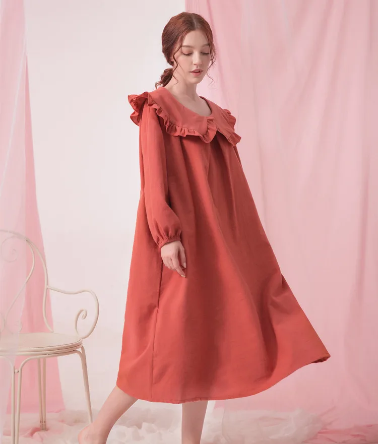 

Ночная рубашка женская, из 100% хлопка, с длинными рукавами и отложным воротником, весна-осень