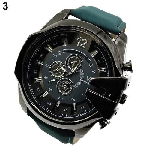 Мужские наручные часы с большим циферблатом ремешком из искусственной кожи