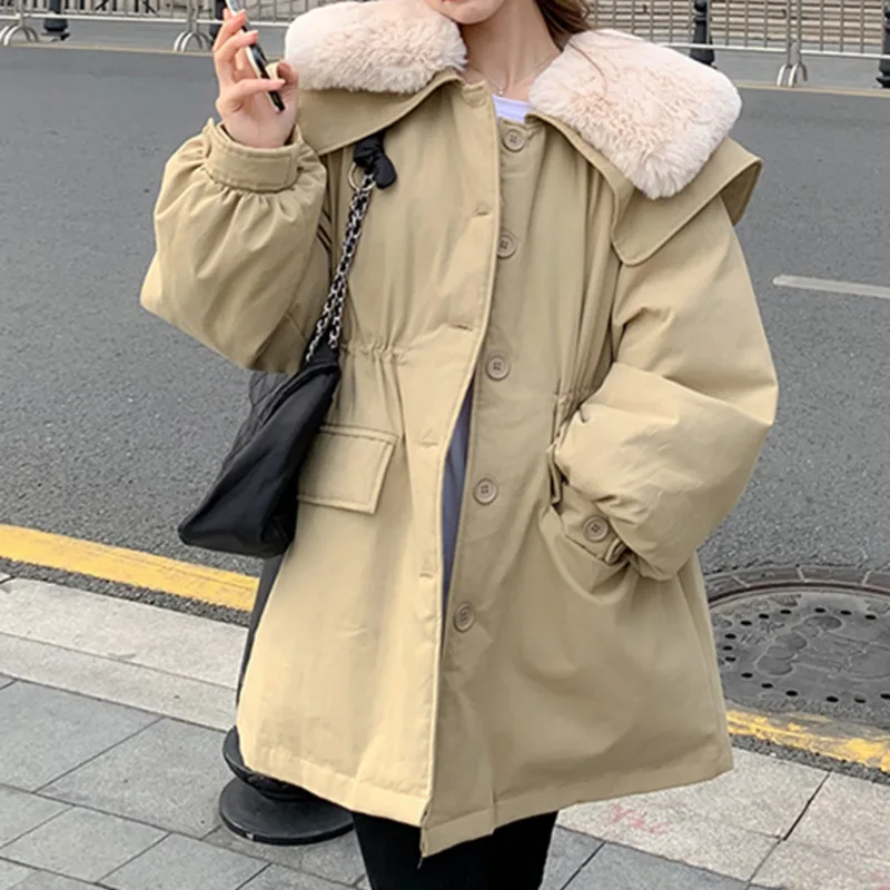 

Осенне-зимняя одежда из хлопка с шерстяным воротником Женская Новинка 2021 стиль средней и длинной длины для предотвращения ощущения дизайна...