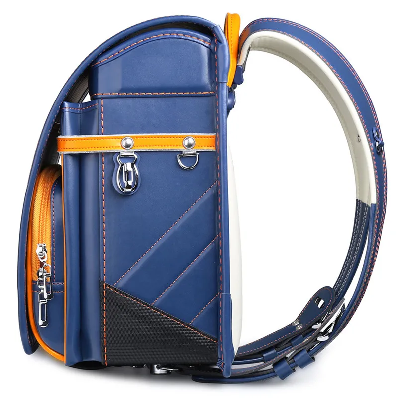 2021Coulomb Stitching Color Simplicity Randoseru Children Backpack Kids Japan School Bag PU Pachwork Orthopedic Student Bookbag