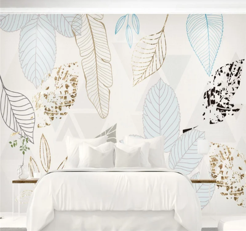 Custom 8D wallpaper mural modern minimalist hand-painted leaves abstract retro Nordic decorative painting | Обустройство дома