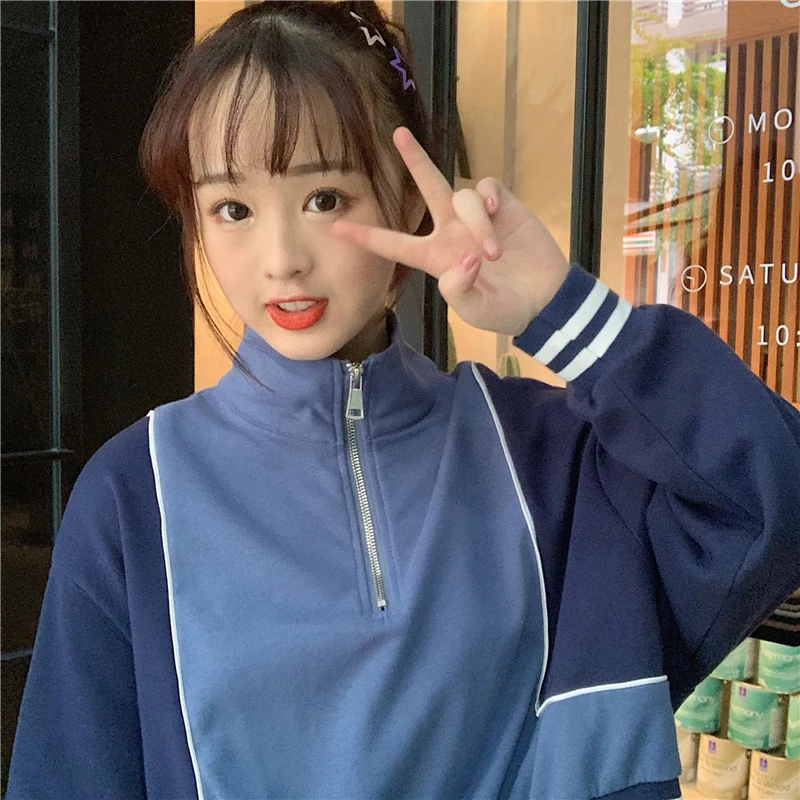 

Spring Loose Pullovers Korean Casual Style Turtleneck Pullovers Crop Top Harajuku Sweatshirt Fashion Brand Hoodies Women New