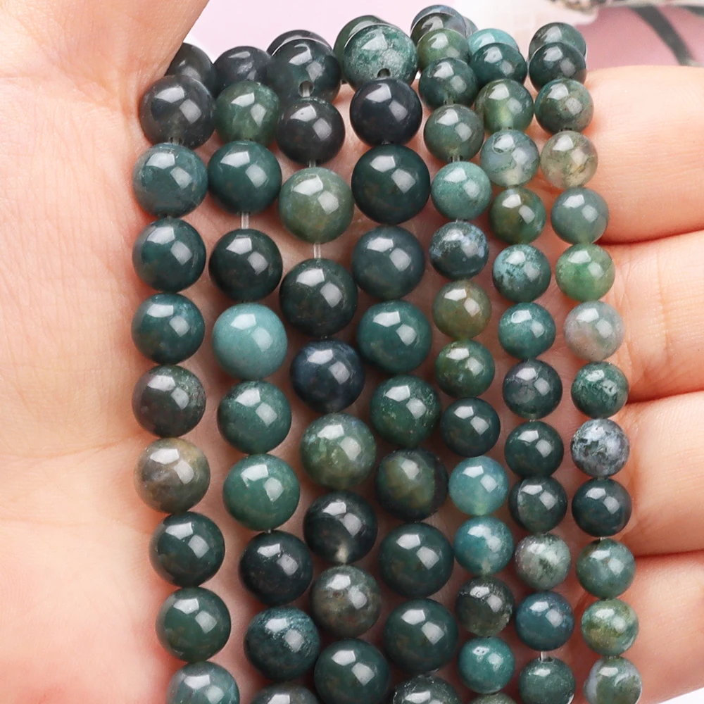 Круглые Бусины Из Моха агата камень россыпью гранат материалы для изготовления