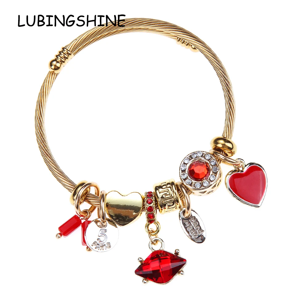 

Digital Love Bracelets for Women Girl Crystal Stainless Steel Adjustable Open Cuff Wire Cable Bangles DIY Jewelry
