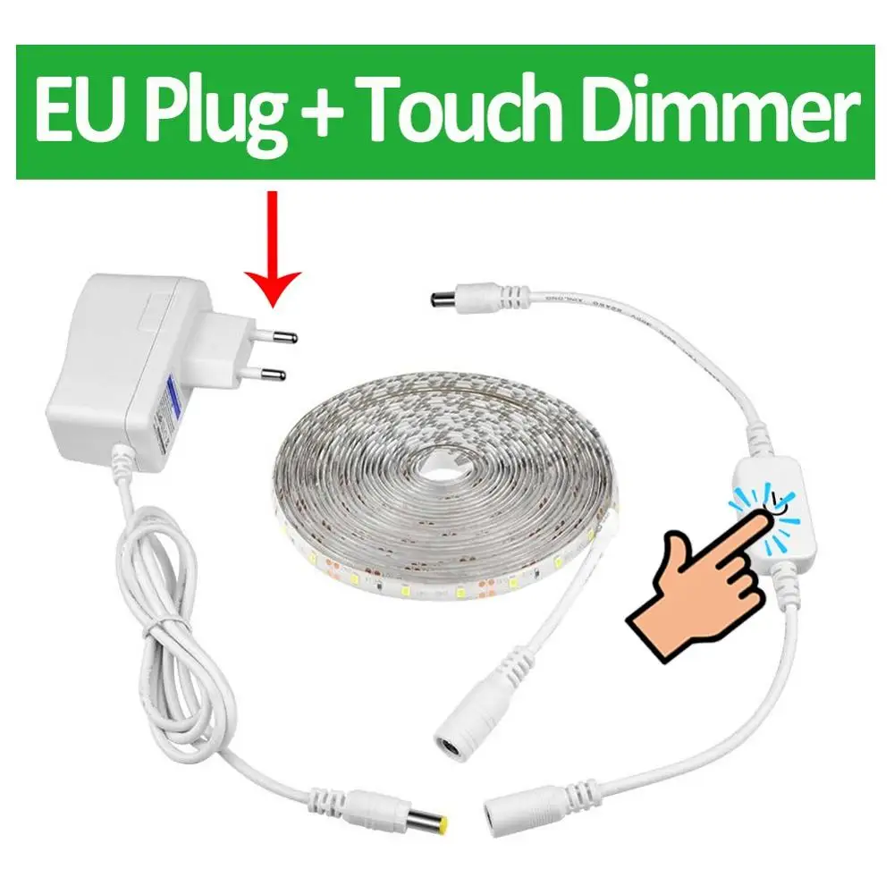 EU Plug Touch Switch Шкаф свет кухонный светодиодный светильник 12 в ручной развертки датчик движения/сенсорный датчик переключатель управления шкаф кровать лампа водонепроницаемый - Цвет: EU Plug Touch Switch