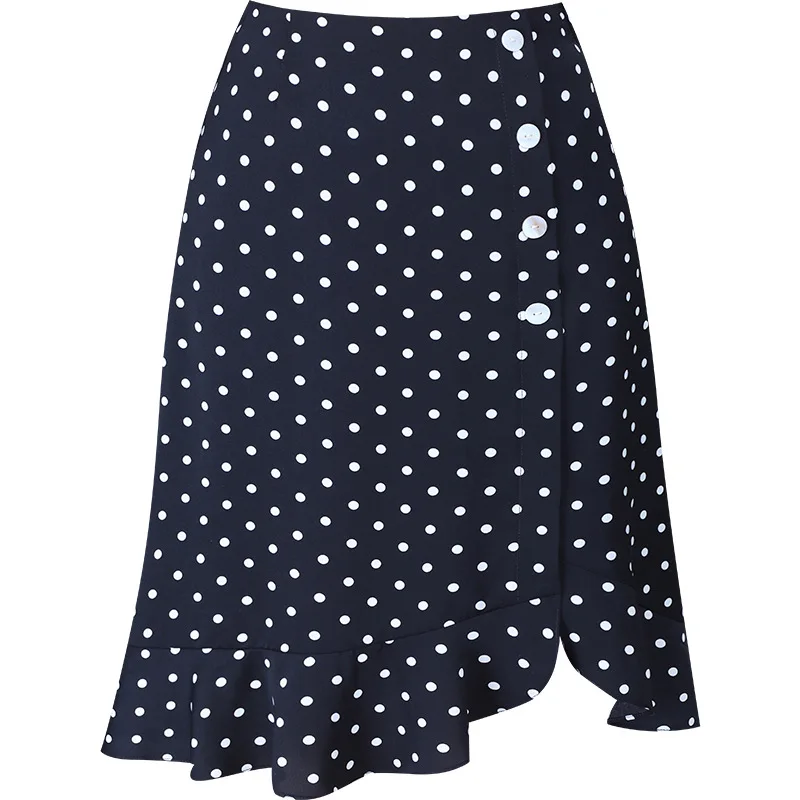 

2021 Summer New Arrival High Waist Slimming Simple Black Polka Dot Plus Size Elastic Casual Women Fishtail Skirt Free Shipping