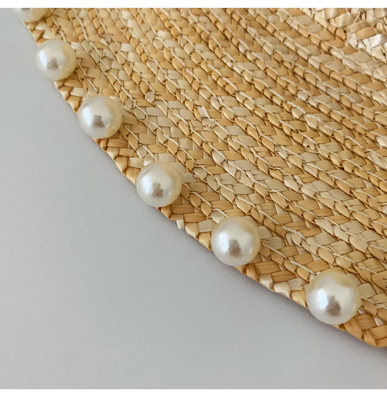 

Summer tour straw hat sun protection hat straw flat top cap leisure trip beach grass net red pearl girl