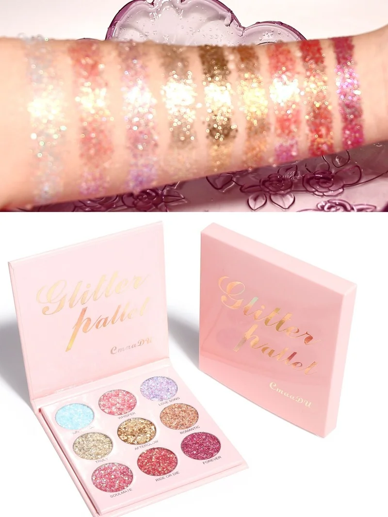

9 Color Diamond Sequins Lasting Eyeshadow Tray Glitter Powder Waterproof Eye Shadow Palette Stage Sequins Eye Makeup
