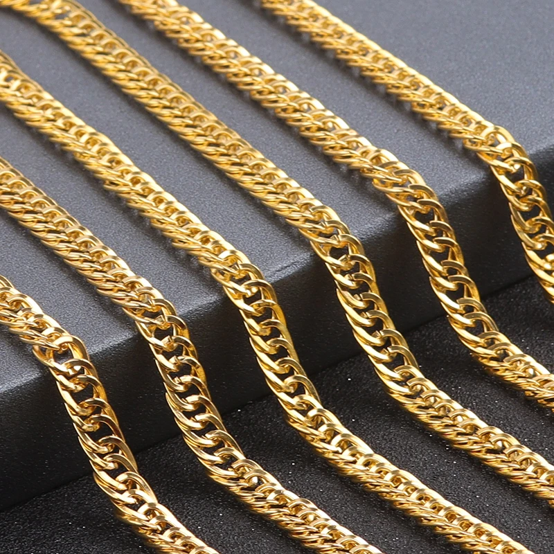 

SAUVOO 2Pcs Men's Women Cuban Link Chain Gold Silver Metal Cuban Necklace For Men Fashion Jewelry 7mm T8013