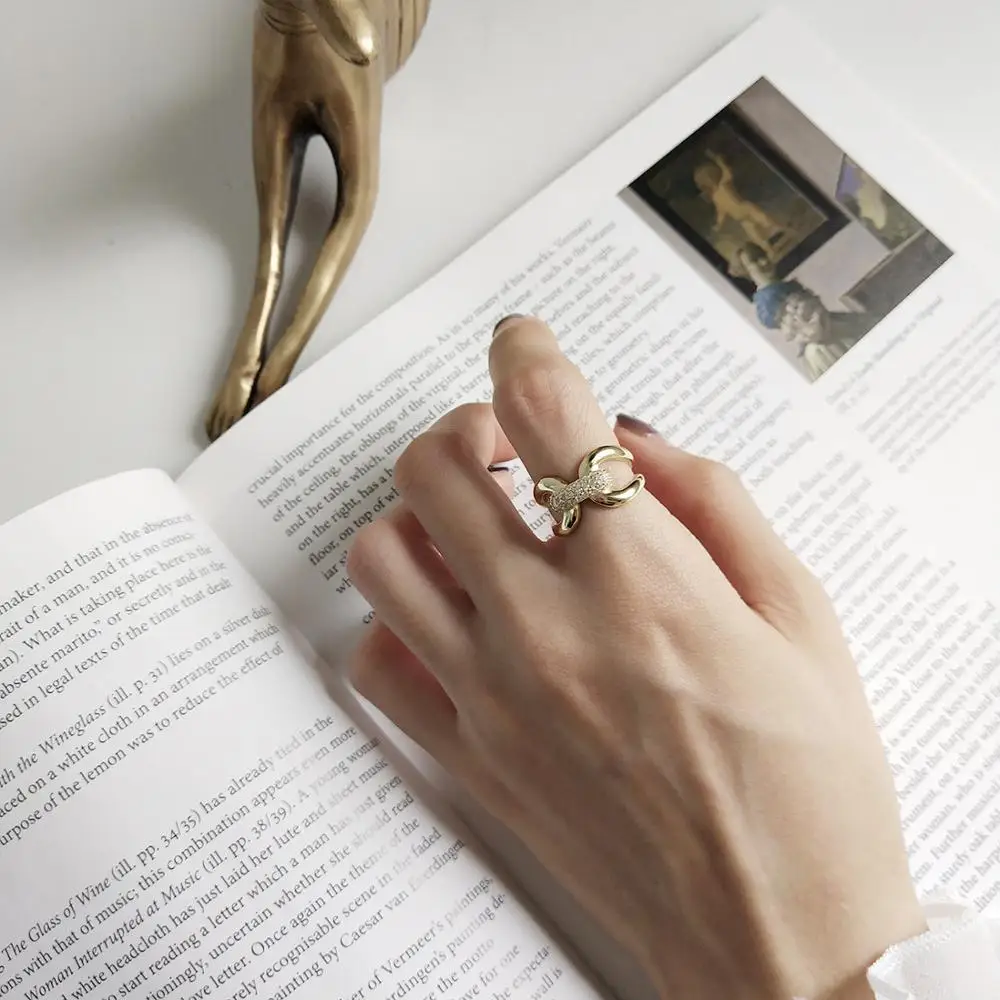 925 серебро Регулируемый с украшением в виде кристаллов h-образная Кольцо Личность