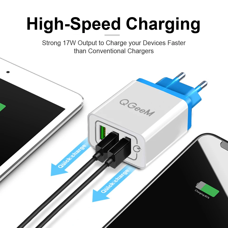 QGEEM 3 USB зарядное устройство Быстрая зарядка 3,0 быстрое USB настенное зарядное устройство портативное мобильное зарядное устройство QC 3,0 адаптер для Xiaomi iPhone X EU US Plug