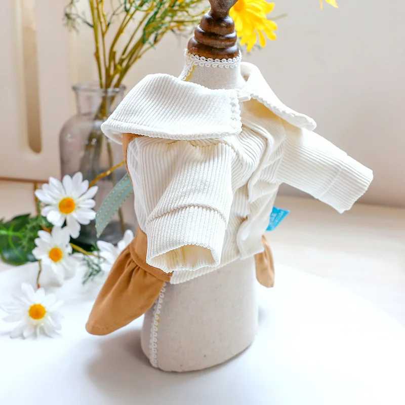 Милая Одежда для собак с голубым бантом Старая школьная форма цвета хаки костюмы