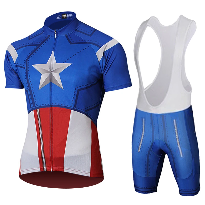 Bib Shorts Set Марвел из Мстителей супергерой Велоспорт Джерси Капитан Америка костюм зимний солдат велосипедные комплекты велосипедные шорты Джерси комплект - Цвет: Bib Shorts Set