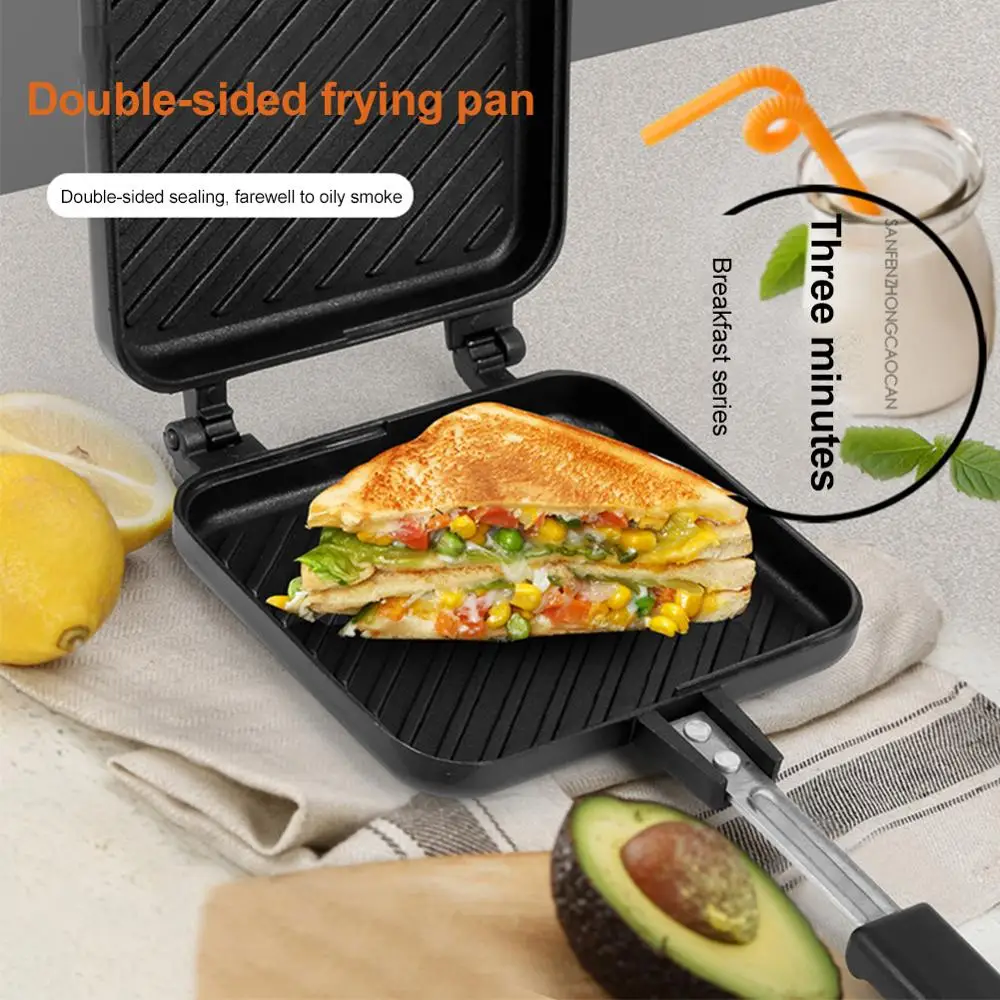 

Double-Sided Sandwich Pan Non-stick Foldable Grill Frying Pan for Bread Toast Breakfast Machine Waffle Pancake