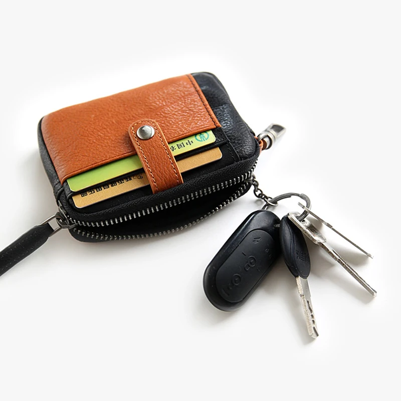 

SIMLINE Genuine Leather Wallet Men Male Vintage Short Small Zipper Wallets Purse Credit Card Holder With Key Ring Coin Pocket