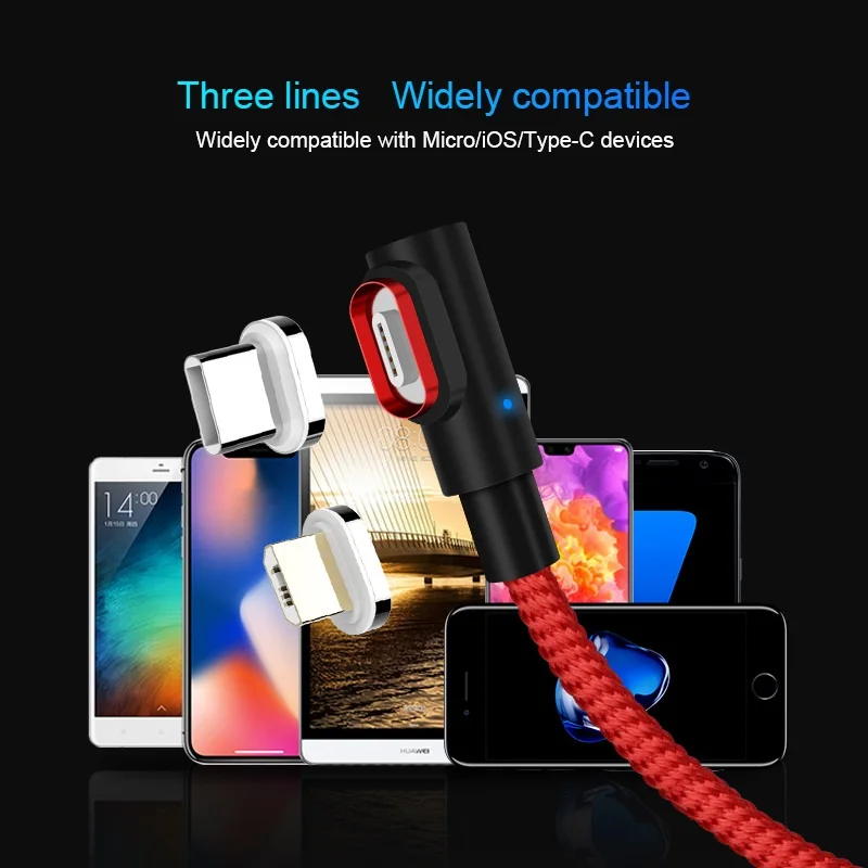 Магнитный кабель Micro USB кабель 90 DegreeType C Быстрая зарядка Кабо Для samsung S8 S9 huawei P20 P30 USB C Microusb зарядный шнур