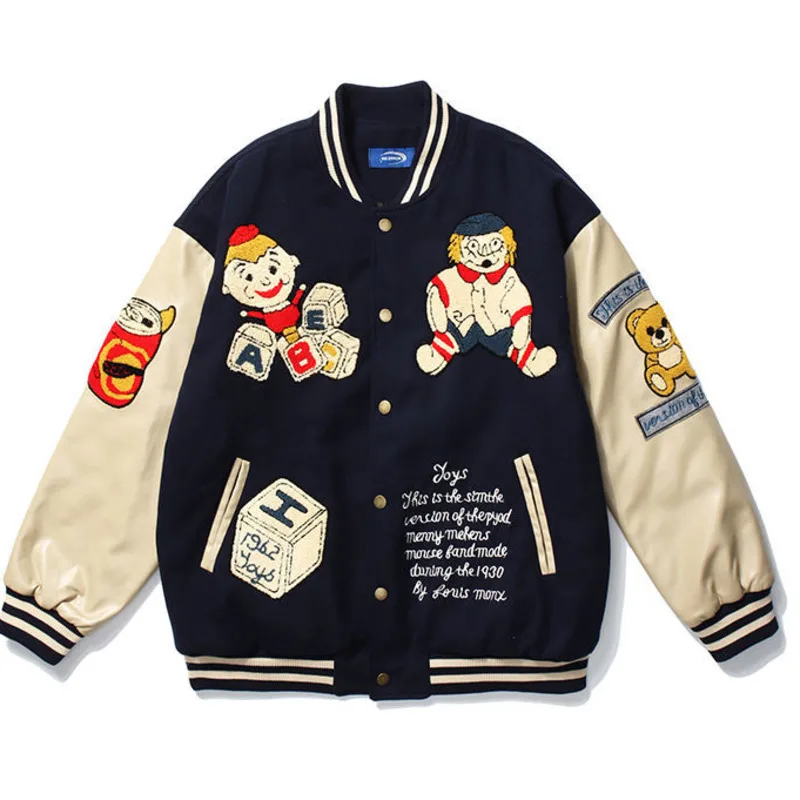 

Бейсбольная куртка с вышивкой, повседневные модные куртки с длинным рукавом, осень 2021, куртка-бомбер на пуговицах в стиле Хай-стрит, хип-хоп, ...