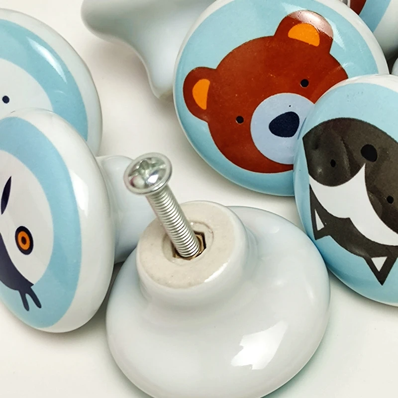 

Bear Fox Penguin Animal Ceramic Handles Wardrobe Cupboard Drawer Knob Children Room Hardware Round Kitchen Door Pulls