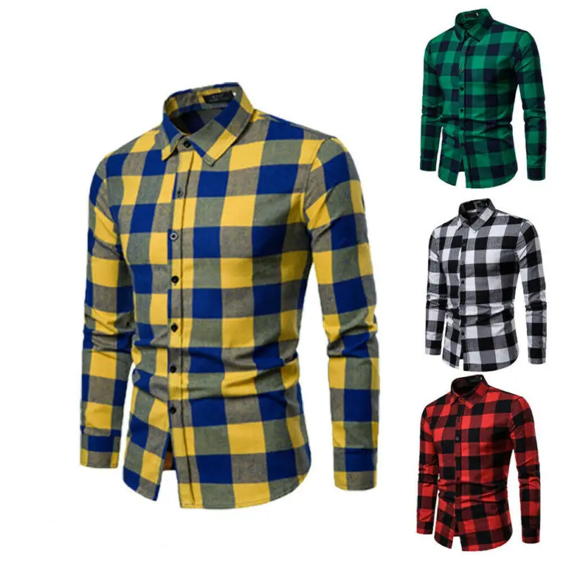 

Fashion Men Shirts Stylish Warm Plaid Shirts Casual Flannel Long Sleeve Formal Shirt Work Top Streetwear