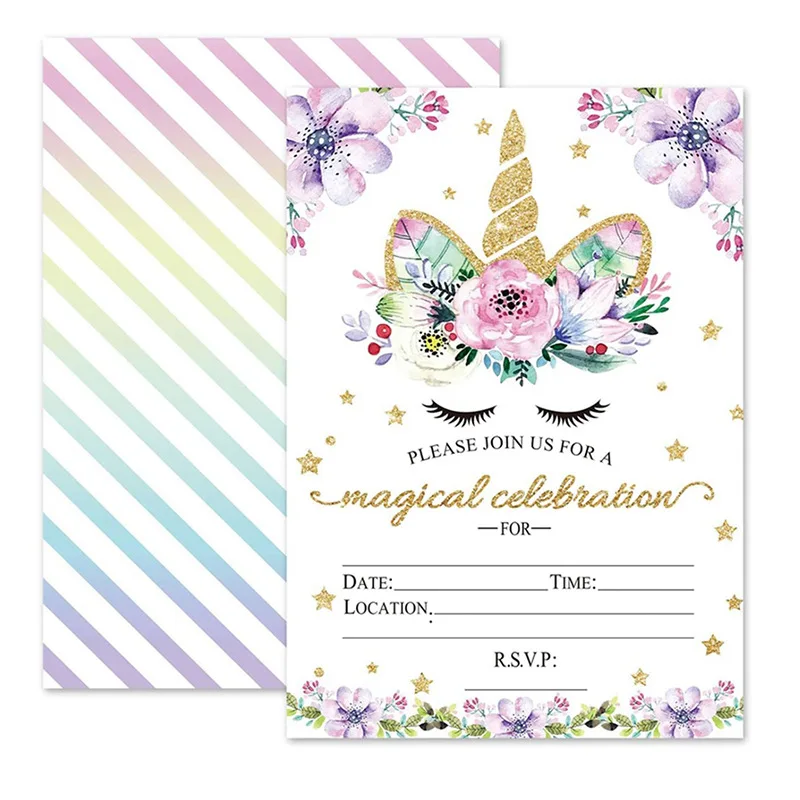 

10pcs Magical Unicorn Birthday Invitation Card Petal Star Envelope Card Custom Unicorn Party Decoration Invitation Party Supplie