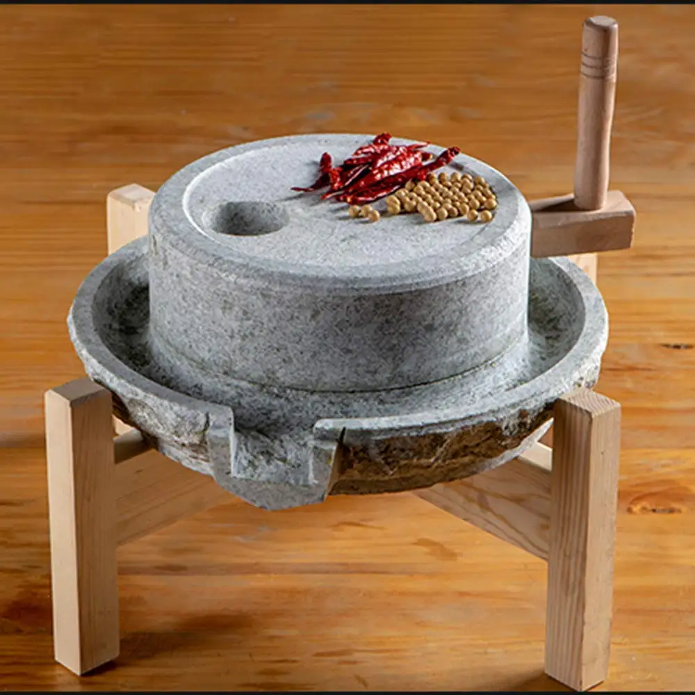 値段 天然ブルーストーンマニュアル家庭用食品小麦粉ミル、ハンドクランク穀物コーヒーグラインダーとスタンド