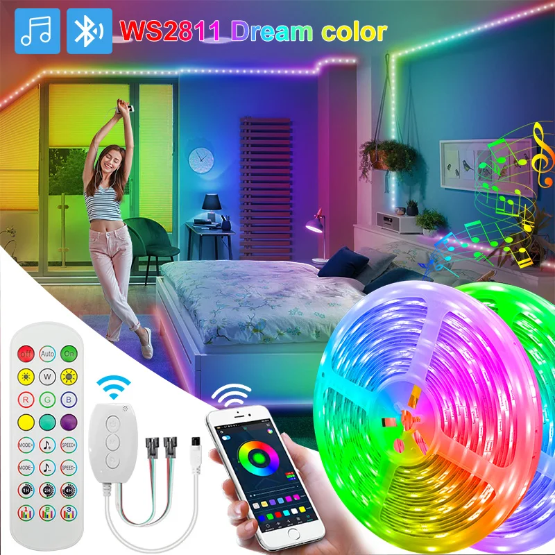 

WS2811 Led Strip Light Dream color Bluetooth RGB Flexible Individually 5M 10M 15M 20M Addressable Tape Led Ribbon Smart Lighting