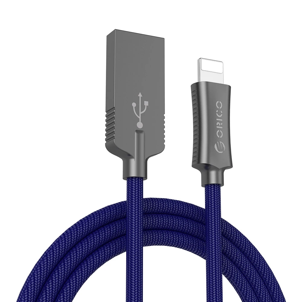 ORICO USB-A-Lighting 8 PIN USB кабель для iPhone iPad iPod 2.4A USB2.0 кабель для зарядки и синхронизации данных для устройств Apple 1 метр цинк - Цвет: Blue