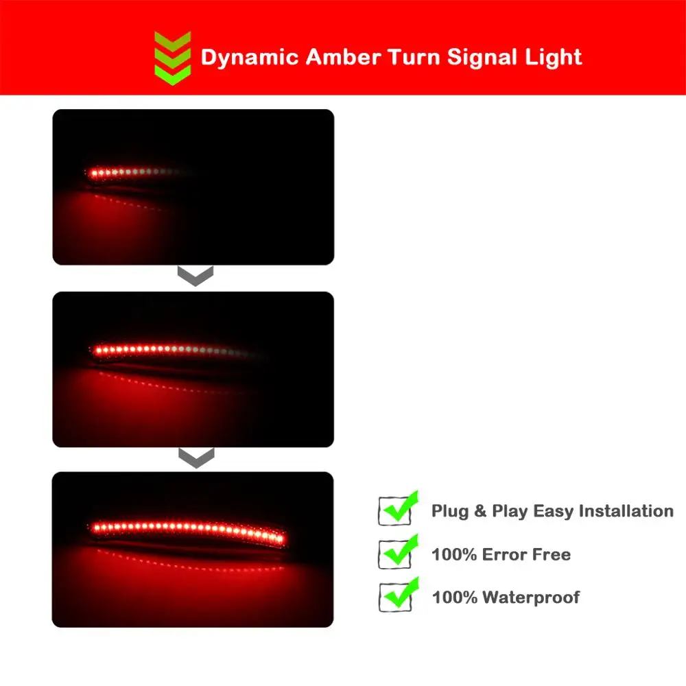 

2Pcs For Mini Cooper R55 R56 R57 R58 R59 R60 R61 Smoked Lens LED Rear Side Marker Lamp Dynamic Red Turn Signal Light