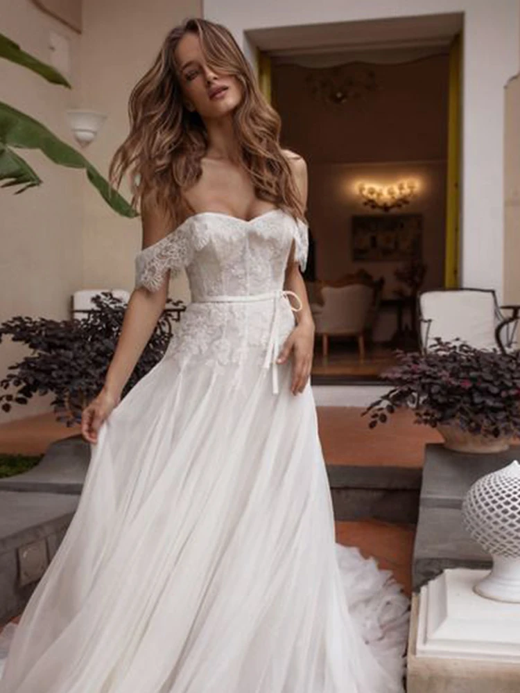 

Hi Shy Bride New simple wedding dress backless sleeveless design chiffon lace bride dresses princess dress plus size tailor-made
