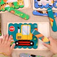 kids new wooden two sided strip 3d puzzles wood vehicle fruit jigsaw puzzle toys for children baby learning educational gift