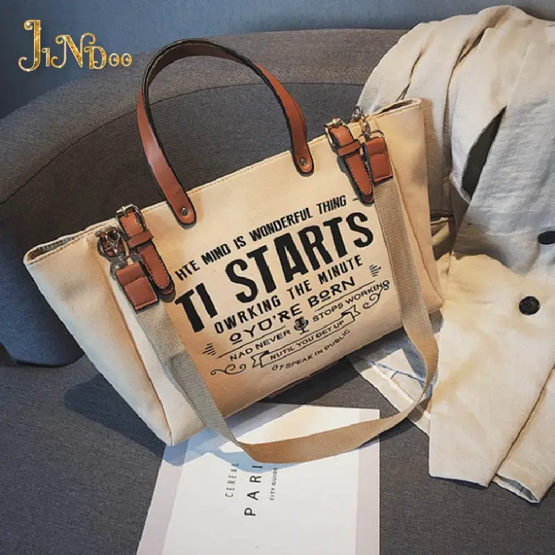 High quality Large Capacity Women Canvas Letter Handbags Tote Bags Female Casual Fashion Solid Shoulder Crossbody Shopping Bags