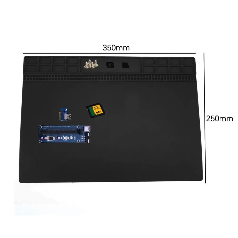 Black 350 X 250 mm Большой термостойкий силиконовый коврик стол коврик обслуживание платформы теплоизоляция паяльная ремонтная станция+ винт расположение 405x305 мм - Цвет: Black 350 X 250 mm