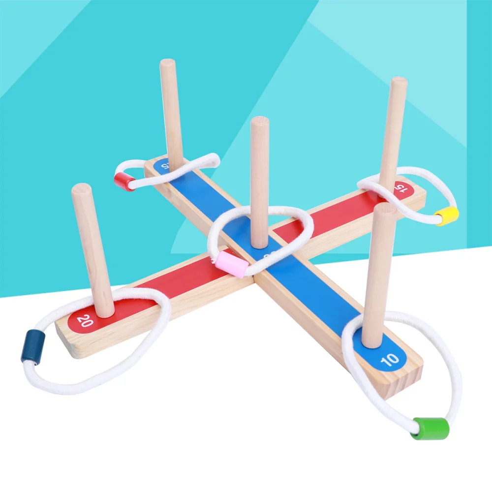 

Ring Toss Throw Game Wooden Platform Elastic Ring Throwing Game for Children and Adults