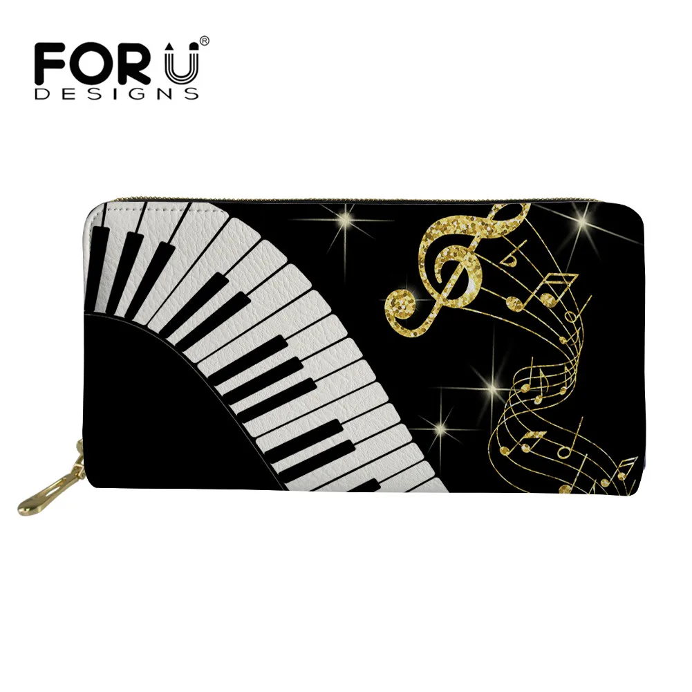 

FORUDESIGNS Music Notes Printing Women's Long Wallet Fashion Party Clutch Bag Ladies Pu Leather Zipper Coin Money Bags Mujer